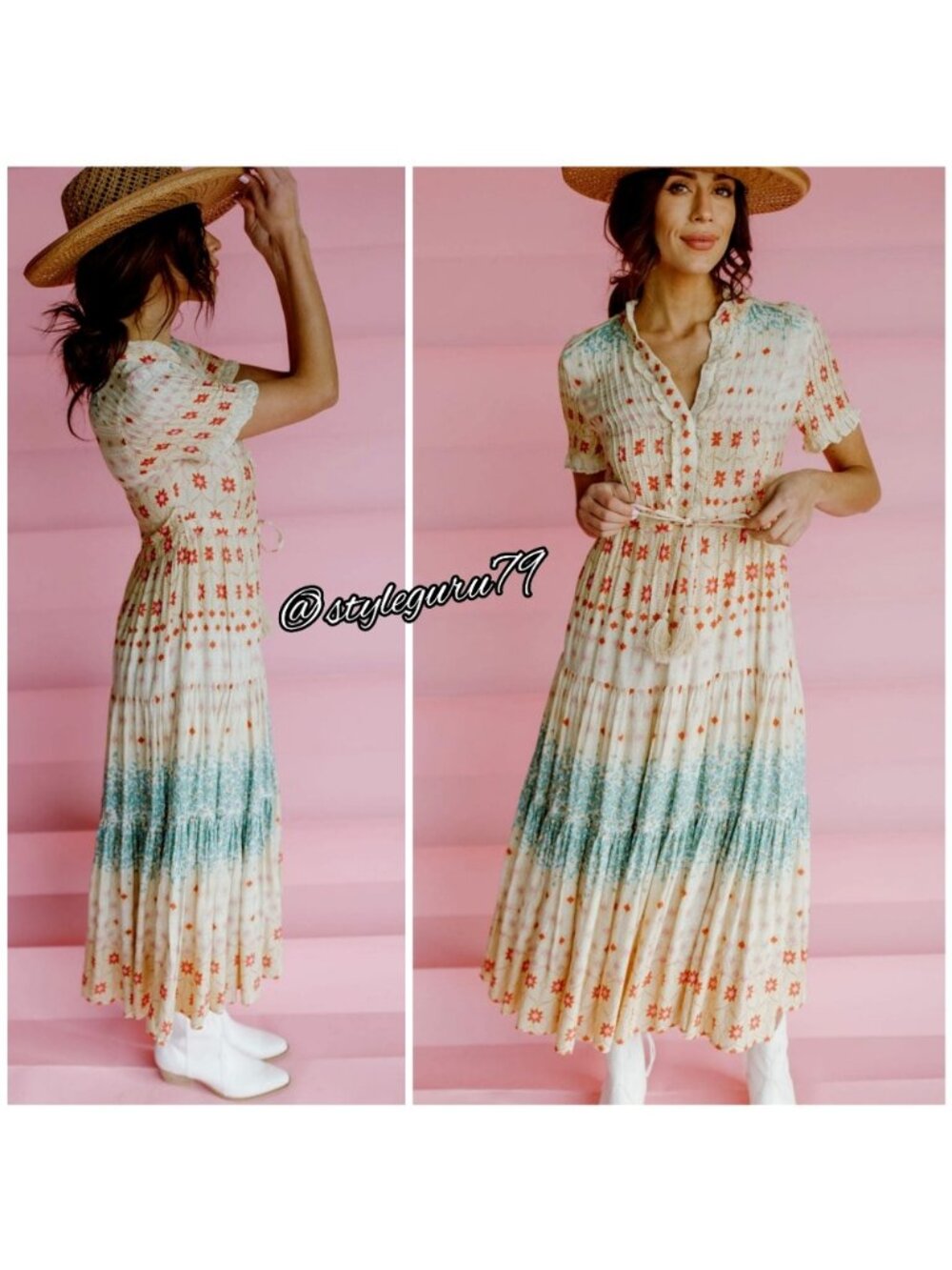 Free People Rare Feeling Pleated Maxi Dress Cloud Combo XS NWT Boho Floral Ruffl - Picture 3 of 6